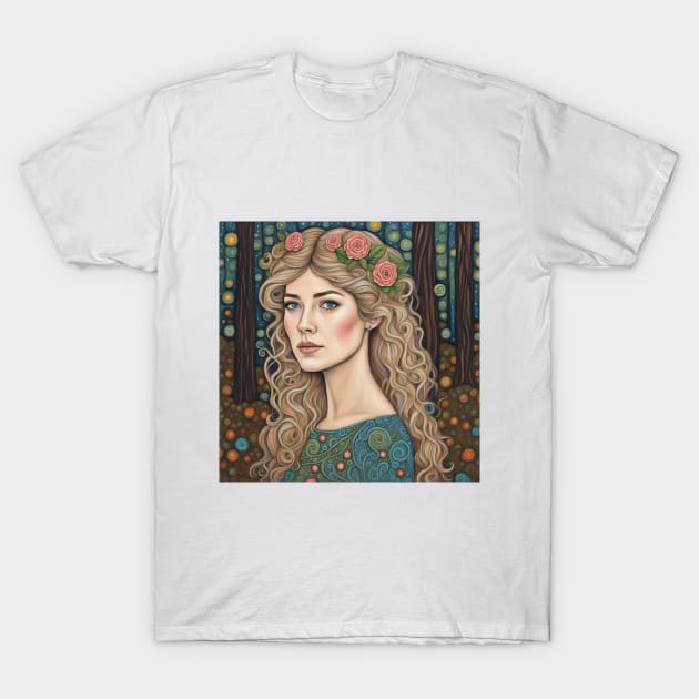 Rosamund Pike as a fairy in the woods T-Shirt by Colin-Bentham